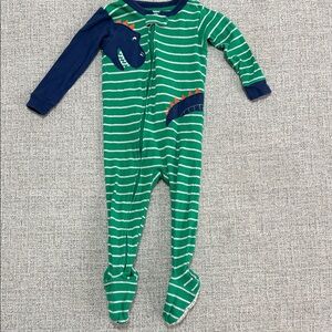 Carter's Green Striped Dinosaur Footie